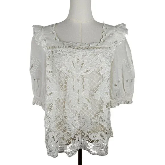 NWT Sundance ALTAI Blouse Small White Eyelet Lace Embroidered Boho Feminine SS - Picture 4 of 13